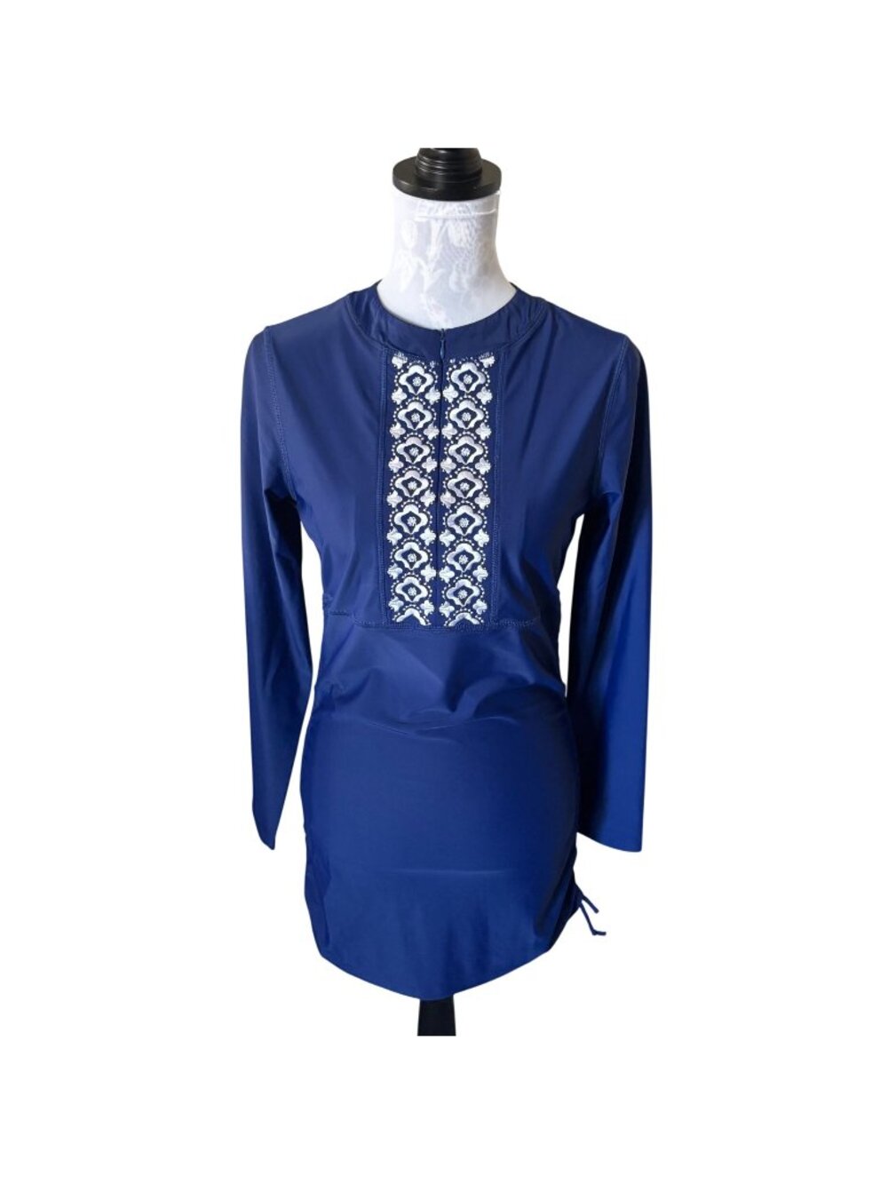 Cabana Life UFP 50 Embroidered Convertible Ruched Rash Guard Women NWT Small